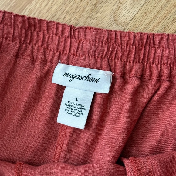 Magaschoni 100% Linen Wide Leg Pull On Pants Elastic Waist Coral Size Large - Picture 2 of 10